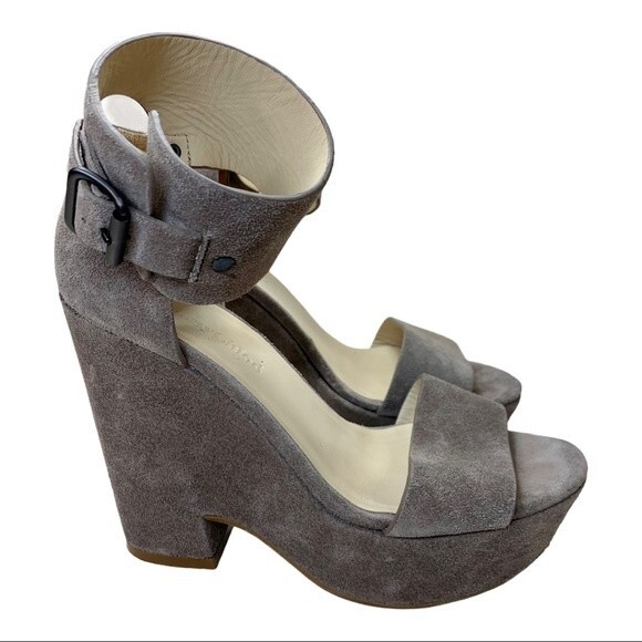 See by Chloe Taupe Suede Platform Chunky Sandals Cuff Ankles Platform Wedges 6 - Picture 2 of 10